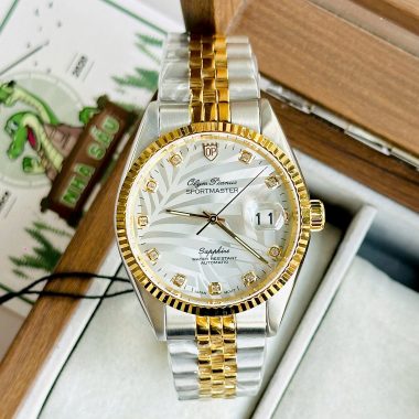 Đồng Hồ Nam Olym Pianus OP89322 Sportmaster Lá Cọ Xám - Máy Automatic - Sz 40mm