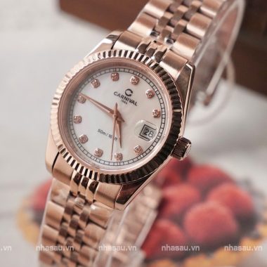 Đồng Hồ Carnival – Nữ 8131L Rosegold Mặt Trắng Xà Cừ