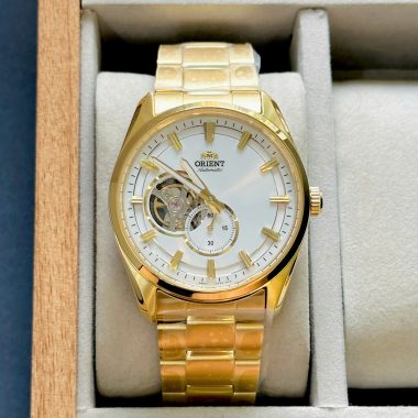 Đồng Hồ Nam Orient Automatic Semi Skeleto Open Heart Small Second Gold RA-AR0007S30B