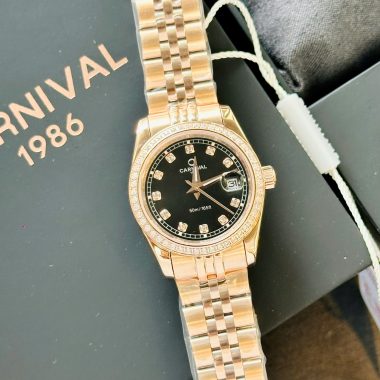 Đồng Hồ Carnival – Nữ 8131L2 Mặt Đen Viền Đá