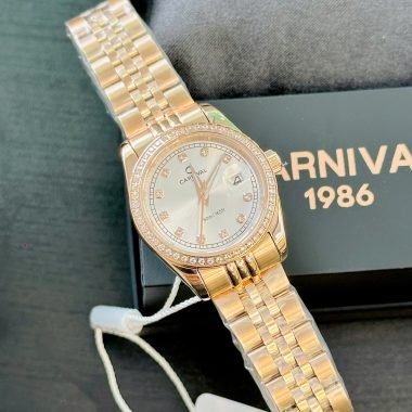 Đồng Hồ Carnival – Nữ 8131L2 Mặt Trắng Viền Đá