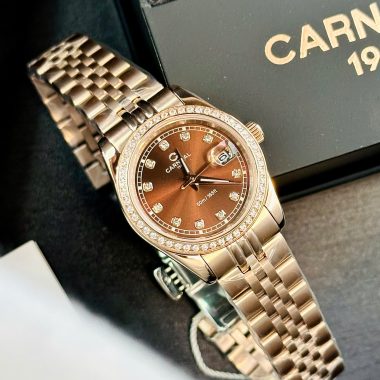 Đồng Hồ Carnival – Nữ 8131L2 Mặt Nâu Viền Đá