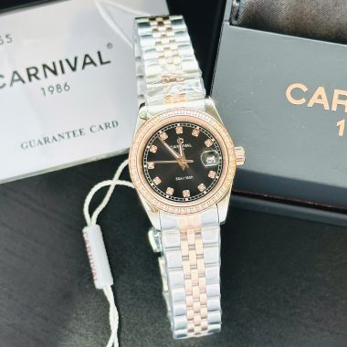 Đồng Hồ Carnival – Nữ 8131L2 Mặt Đen Viền Đá