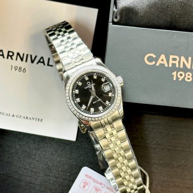 Đồng Hồ Carnival – Nữ 8131L2 Mặt Đen Viền Đá