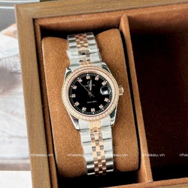 Đồng Hồ Carnival – Nữ 8131L2 Demi RoseGold Mặt Đen Viền Đá