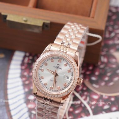 Đồng Hồ Carnival – Nữ 8131L2 RoseGold Mặt Trắng Viền Đá