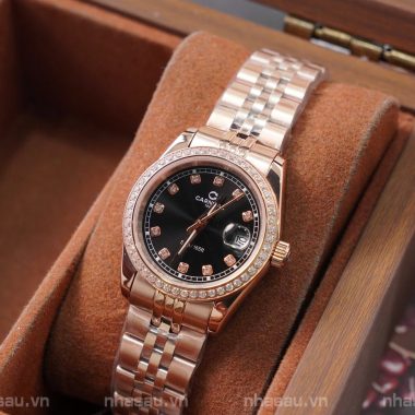 Đồng Hồ Carnival – Nữ 8131L2 RoseGold Mặt Đen Viền Đá
