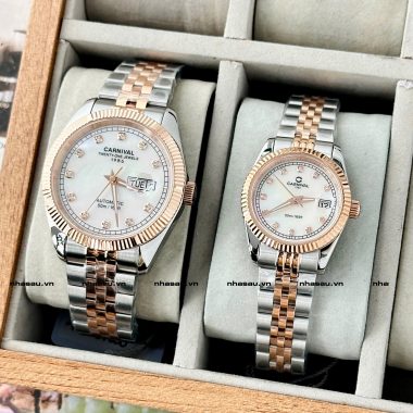 Đồng Hồ Carnival Couple 8131G Nam – 8131L Nữ Mặt Xà Cừ Trắng