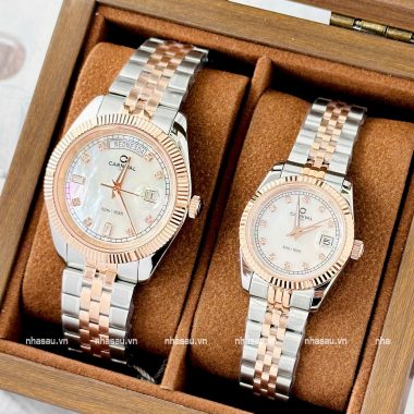 Đồng Hồ Carnival Couple 8190G Nam – 8131L Nữ Demi Rosegold Mặt Xà Cừ Trắng
