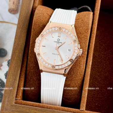 Đồng Hồ Nữ Carnival 8168L2 Mặt Trắng Viền Đá