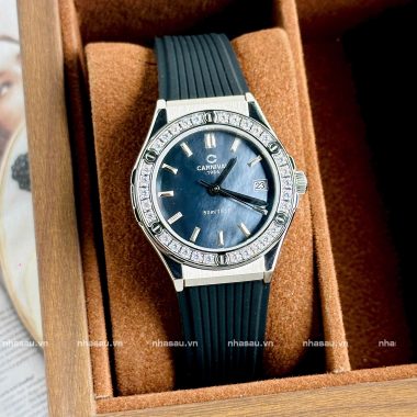 Đồng Hồ Nữ Carnival 8168L2 Mặt Xà Cừ Đen Viền Đá
