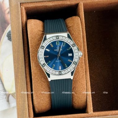 Đồng Hồ Nữ Carnival 8168L2 Mặt Xanh Viền Đá