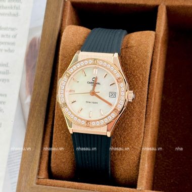 Đồng Hồ Nữ Carnival 8168L2 Mặt Xà Cừ Trắng Viền Đá