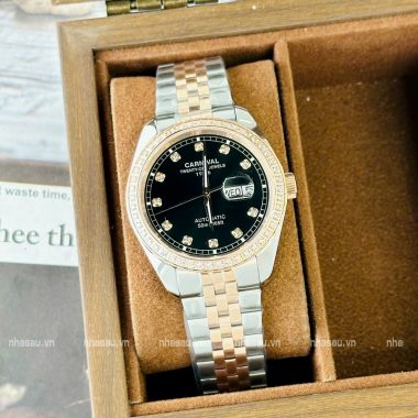 Đồng Hồ Carnival Nam 8131G2 Demi RoseGold Mặt Đen Viền Đá