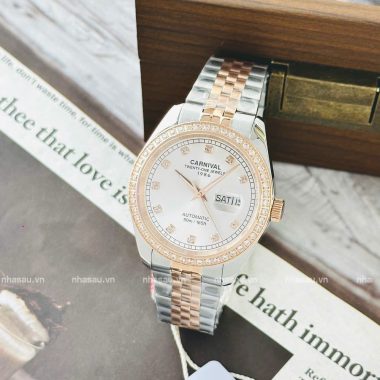 Đồng Hồ Carnival Nam 8131G2 Demi RoseGold Mặt Trắng Viền Đá