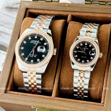 Đồng Hồ Carnival Couple 8131G2 Nam – 8131L2 Nữ RoseGold Mặt Đen Viền Đá