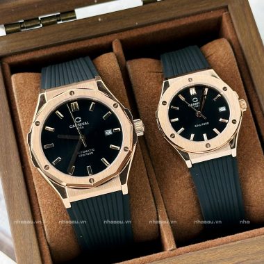 Đồng Hồ Couple Carnival 8168G Nam – Carnvial 8168L Nữ Rosegold Mặt Đen