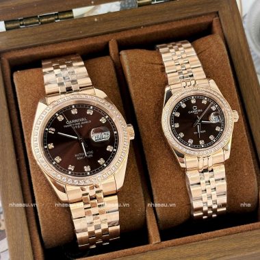 Đồng Hồ Couple 8131-VH- Nâu Rosegold đính đá