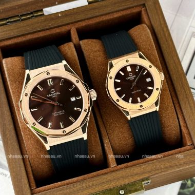Đồng Hồ Couple Carnival 8168G Nam – Carnvial 8168L Nữ Rosegold Mặt Nâu
