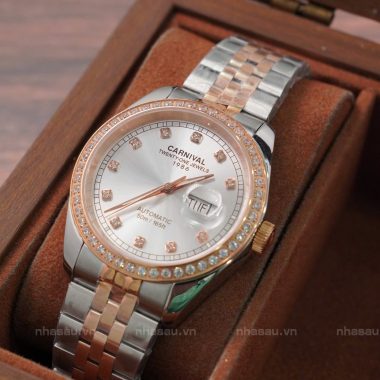 Đồng Hồ Carnival Nam 8131G2 Demi RoseGold Mặt Trắng Viền Đá