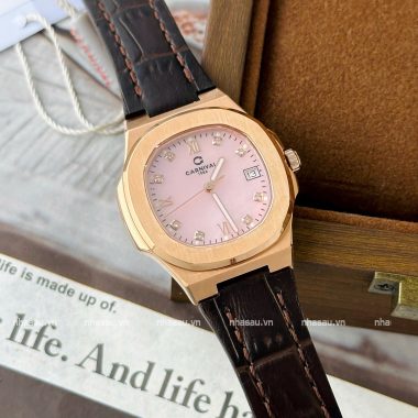Đồng Hồ Nữ Carnival 8160L Dây Da RoseGold Mặt Xà Cừ Hồng