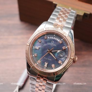 Đồng Hồ Carnival Nam 8190G Demi Rosegold Mặt Xà Cừ Đen