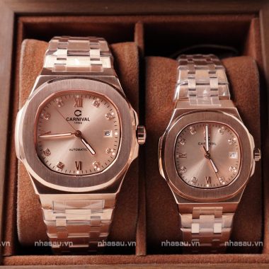 Đồng hồ Cặp Carnival Nam 8160G – Nữ 8160L RoseGold Mặt Be