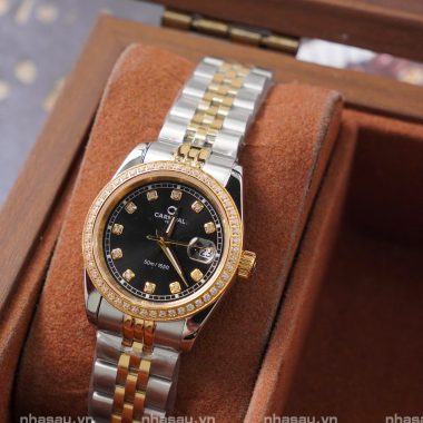 Đồng Hồ Carnival – Nữ 8131L2 Demi Gold Mặt Đen Viền Đá