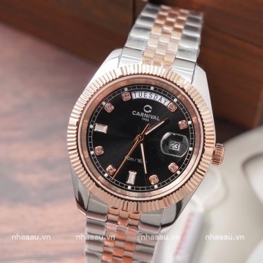Đồng Hồ Carnival Nam 8190G Demi RoseGold Mặt Đen
