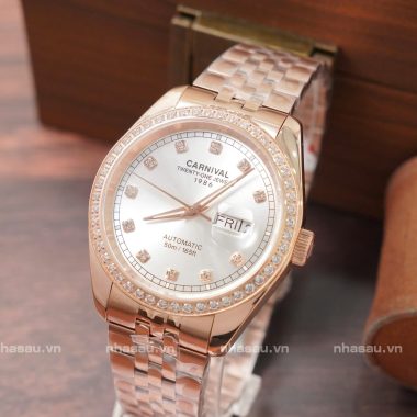 Đồng Hồ Carnival Nam 8131G2 RoseGold Mặt Trắng Viền Đá