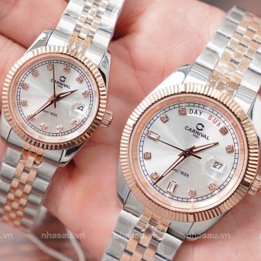Đồng Hồ Carnival Couple 8190G Nam – 8131L Nữ Demi RoseGold Mặt Trắng