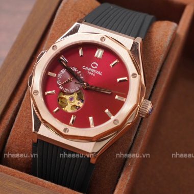Đồng Hồ Carnival Nam 8189G Viền Rosegold Mặt Đỏ