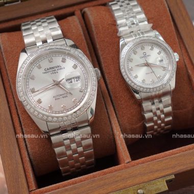 Đồng Hồ Carnival Couple 8131G2 Nam – 8131L2 Nữ Mặt Trắng Viền Đá
