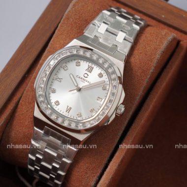 Đồng Hồ Carnival – Nữ 8160L2 Mặt Trắng Viền Đá