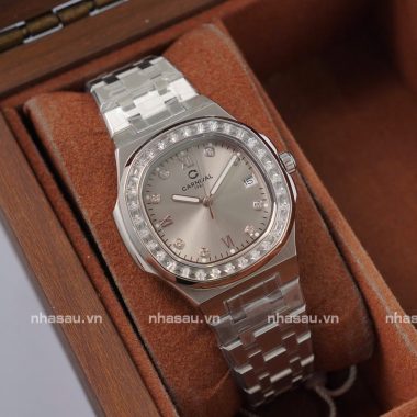 Đồng Hồ Carnival – Nữ 8160L2 Mặt Xám Viền Đá