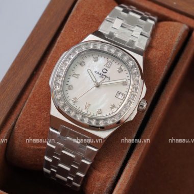Đồng Hồ Carnival – Nữ 8160L2 Mặt Xà Cừ Trắng Viền Đá
