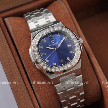 Đồng Hồ Carnival – Nữ 8160L2 Mặt Xanh Dương Viền Đá