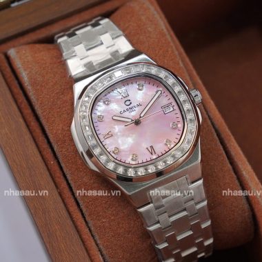 Đồng Hồ Carnival – Nữ 8160L2 Mặt Xà Cừ Hồng Viền Đá