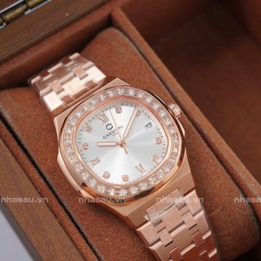 Đồng Hồ Carnival – Nữ 8160L2 Rosegold Mặt Trắng Viền Đá