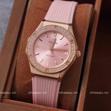 Đồng Hồ Nữ Carnival 8168L2 Mặt Hồng Viền Đá