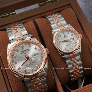 Đồng hồ Couple Carnival Nam 8131G – Nữ 8131L Demi Gold Mặt Trắng