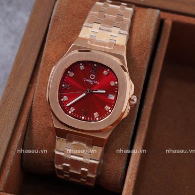 ĐỒNG HỒ Nữ Carnival 8160L Rosegold mặt đỏ