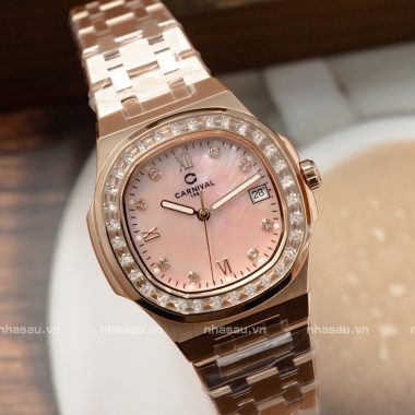 Đồng Hồ Carnival – Nữ 8160L2 Rosegold Mặt Xà Cừ Hồng Viền Đá