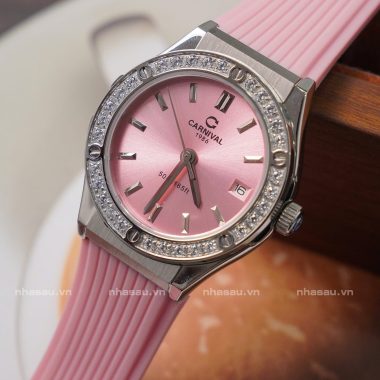 Đồng Hồ Nữ Carnival 8168L2 Mặt Hồng Viền Đá