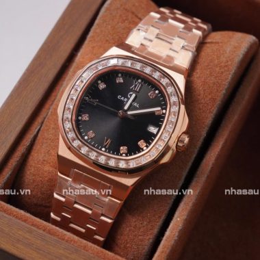 Đồng Hồ Carnival – Nữ 8160L2 Rosegold Mặt Đen Viền Đá