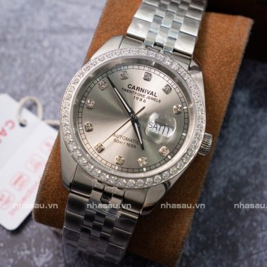 Đồng Hồ Carnival Nam 8131G2 Mặt Xám Viền Đá