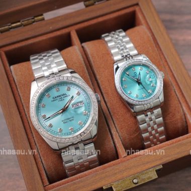 Đồng Hồ Carnival Couple 8131G2 Nam – 8131L2 Nữ Mặt Tiffany Viền Đá