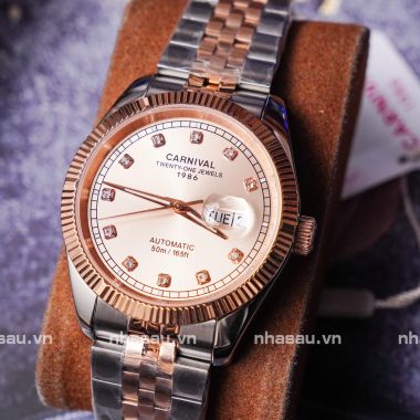 Đồng Hồ Carnival Nam 8131G Demi Rosegold Mặt Be