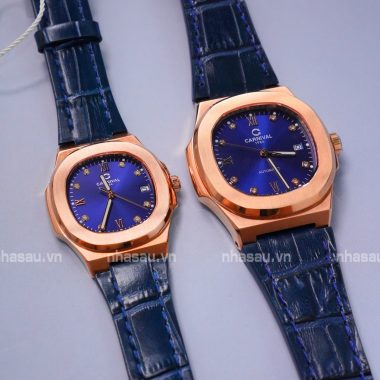 Đồng hồ Cặp Carnival Nam 8160G – Nữ 8160L Dây Da RoseGold Mặt Xanh Dương
