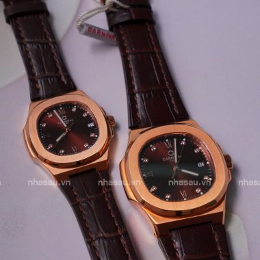 Đồng hồ Cặp Carnival Nam 8160G – Nữ 8160L Dây Da RoseGold Mặt Nâu